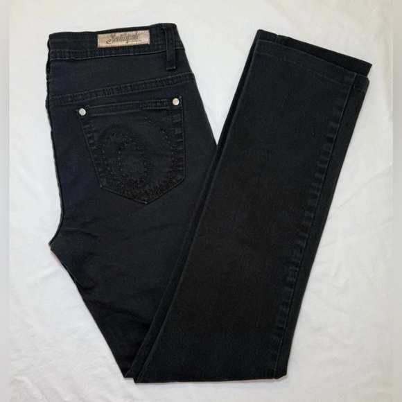 Southpole Denim - South Pole Womens Black 5-Pocket Design Denim Straight Jeans Size 7 29x29